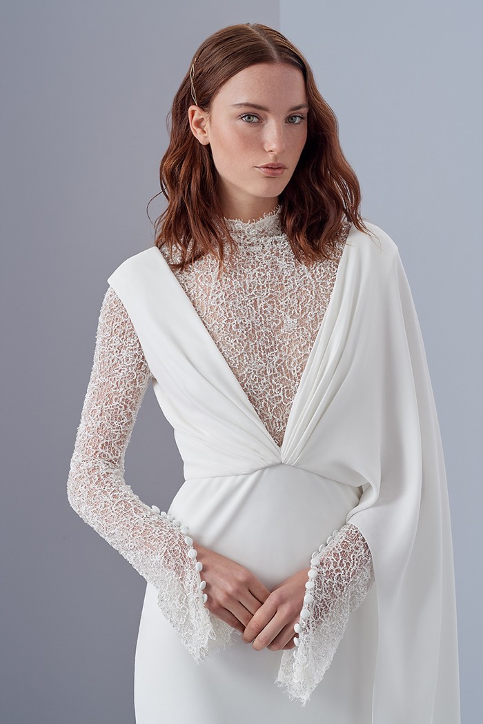 Wedding dress Sheath asymmetric gown in silk crepe Milano | Peter Langner